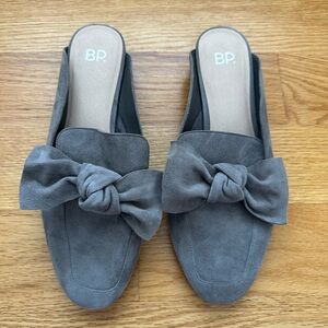 BP Suede Bow Mules, Grey, Size 9